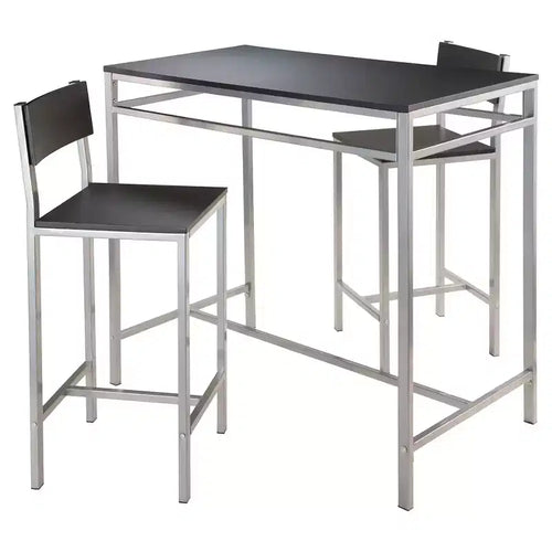 3pc Hanley Counter Height Dining Set with 2 Stools Metal/Black/Slate Gray - Winsome: Scandinavian Style, Wood Seat