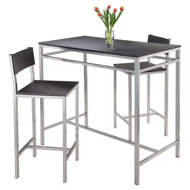 3pc Hanley Counter Height Dining Set with 2 Stools Metal/Black/Slate Gray - Winsome: Scandinavian Style, Wood Seat