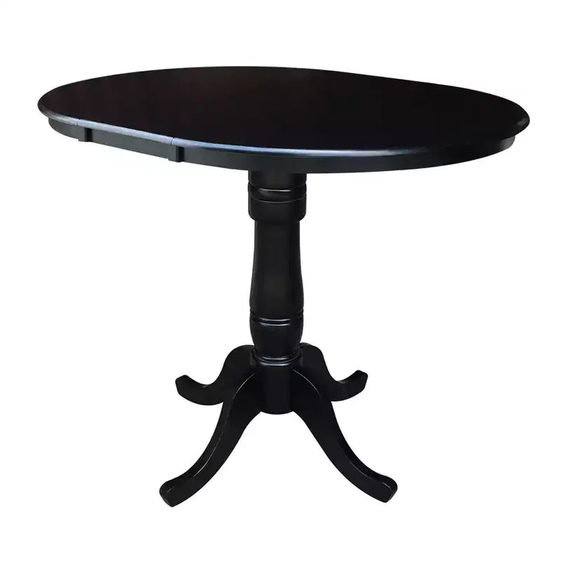 36" Round Top Pedestal Counter Height 12" Drop Leaf Dining Table Black - International Concepts