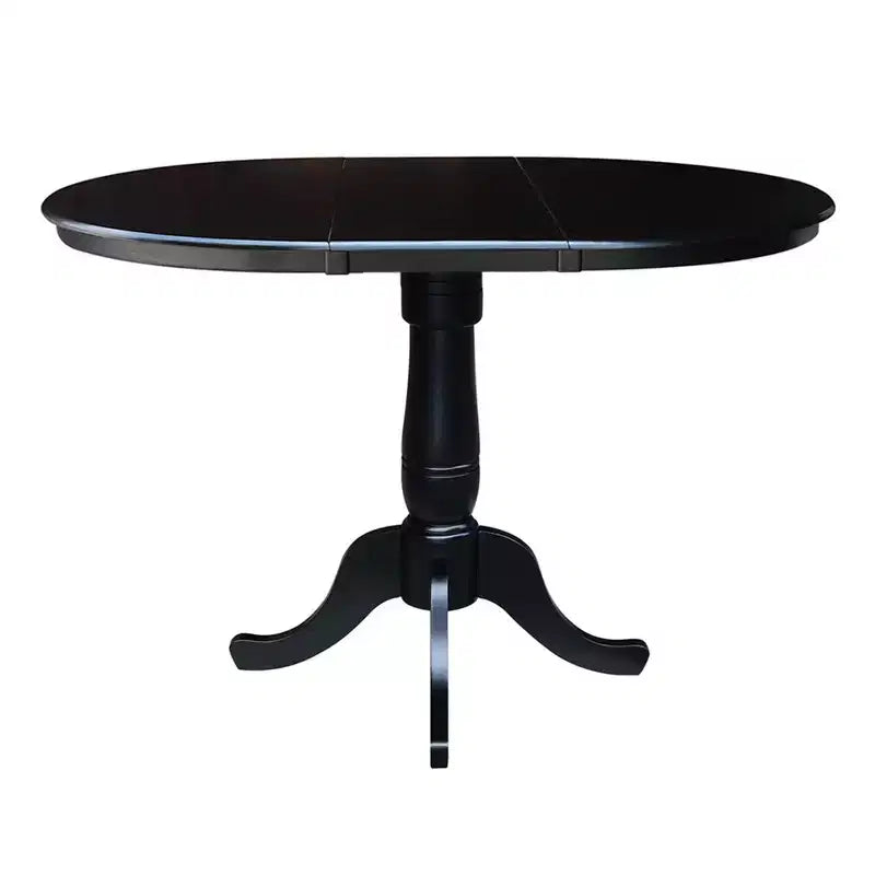 36" Round Top Pedestal Counter Height 12" Drop Leaf Dining Table Black - International Concepts