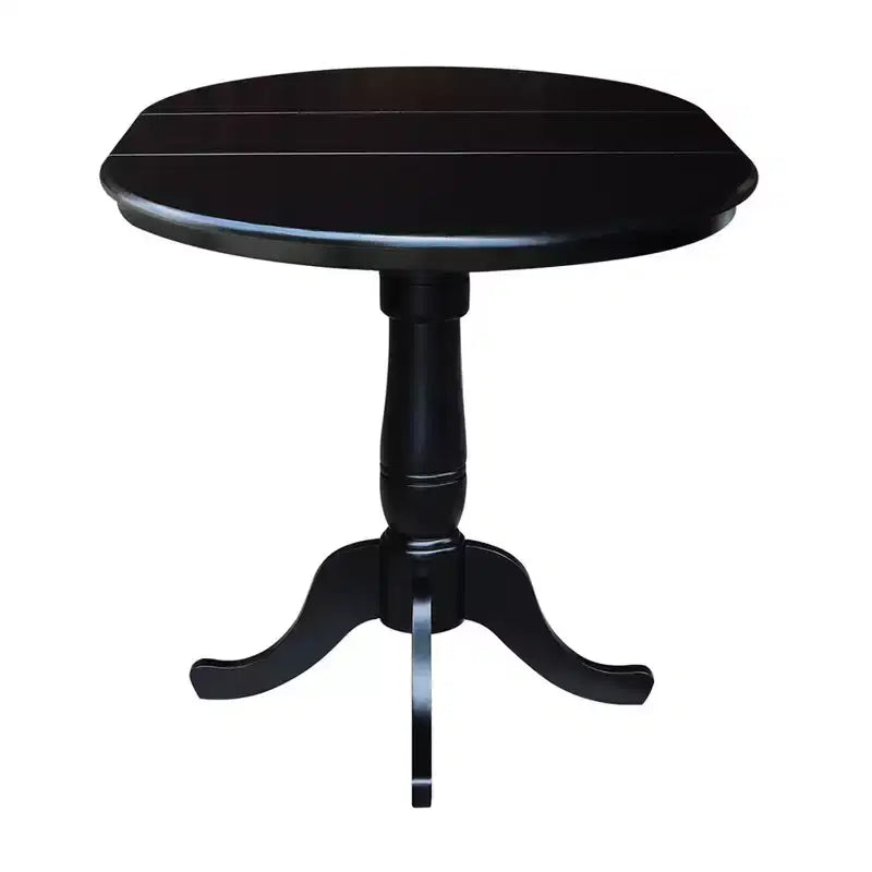 36" Round Top Pedestal Counter Height 12" Drop Leaf Dining Table Black - International Concepts