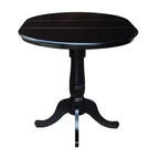 36" Round Top Pedestal Counter Height 12" Drop Leaf Dining Table Black - International Concepts