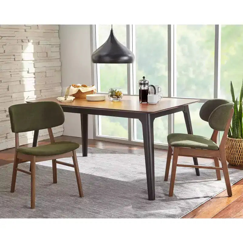 Lifestorey Rory Mid Century Modern Rectangular Dining Table Walnut/Black :MDF, Rubberwood Frame, Seats 4