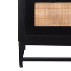 Powell Gordon Solid Wood and Natural Cane Black Metal Legs 3 Drawer Cabinet Black: Modern Farmhouse Style, Mango Surface