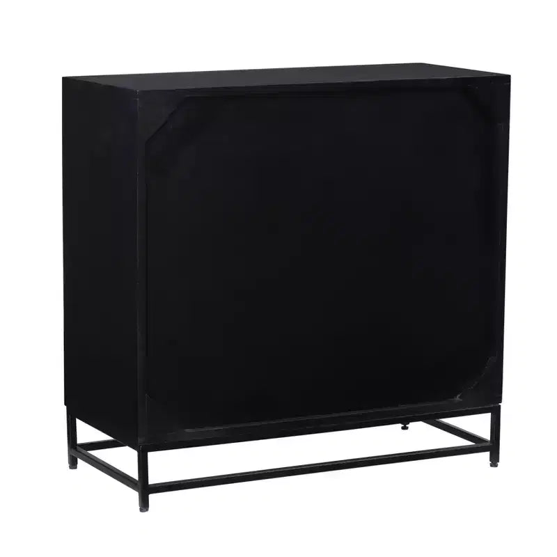Powell Gordon Solid Wood and Natural Cane Black Metal Legs 3 Drawer Cabinet Black: Modern Farmhouse Style, Mango Surface