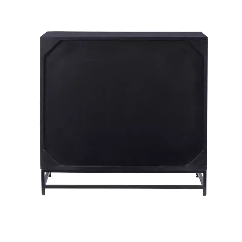 Powell Gordon Solid Wood and Natural Cane Black Metal Legs 3 Drawer Cabinet Black: Modern Farmhouse Style, Mango Surface