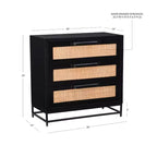 Powell Gordon Solid Wood and Natural Cane Black Metal Legs 3 Drawer Cabinet Black: Modern Farmhouse Style, Mango Surface