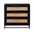 Powell Gordon Solid Wood and Natural Cane Black Metal Legs 3 Drawer Cabinet Black: Modern Farmhouse Style, Mango Surface