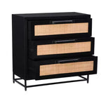 Powell Gordon Solid Wood and Natural Cane Black Metal Legs 3 Drawer Cabinet Black: Modern Farmhouse Style, Mango Surface