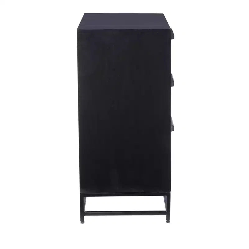 Powell Gordon Solid Wood and Natural Cane Black Metal Legs 3 Drawer Cabinet Black: Modern Farmhouse Style, Mango Surface
