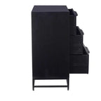 Powell Gordon Solid Wood and Natural Cane Black Metal Legs 3 Drawer Cabinet Black: Modern Farmhouse Style, Mango Surface