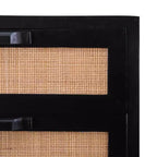 Powell Gordon Solid Wood and Natural Cane Black Metal Legs 3 Drawer Cabinet Black: Modern Farmhouse Style, Mango Surface