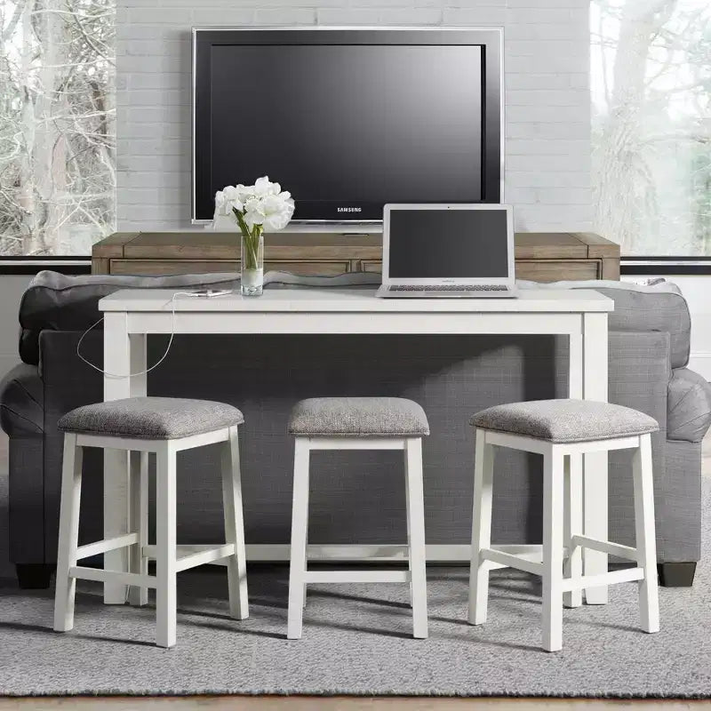 Stanford Multipurpose Dining Table Set White - Picket House Furnishings: 4-Piece, High Top, MDF Frame, Polyester Upholstery
