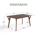 HOMES: Inside + Out 59" Palm Shade Mid-Century Rectangle Dining Table Seats 6 Walnut