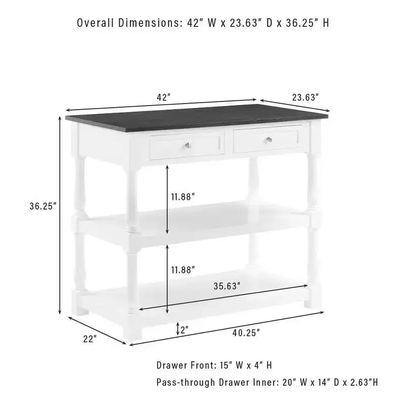 Caitlyn Wood Top Kitchen Island White/Dark Brown - Crosley: Storage, Turned Legs, Fixed Shelves