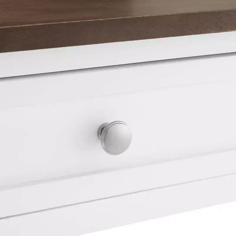 Caitlyn Wood Top Kitchen Island White/Dark Brown - Crosley: Storage, Turned Legs, Fixed Shelves