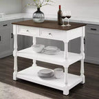 Caitlyn Wood Top Kitchen Island White/Dark Brown - Crosley: Storage, Turned Legs, Fixed Shelves