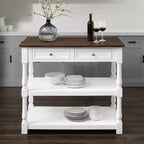 Caitlyn Wood Top Kitchen Island White/Dark Brown - Crosley: Storage, Turned Legs, Fixed Shelves