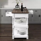 Caitlyn Wood Top Kitchen Island White/Dark Brown - Crosley: Storage, Turned Legs, Fixed Shelves