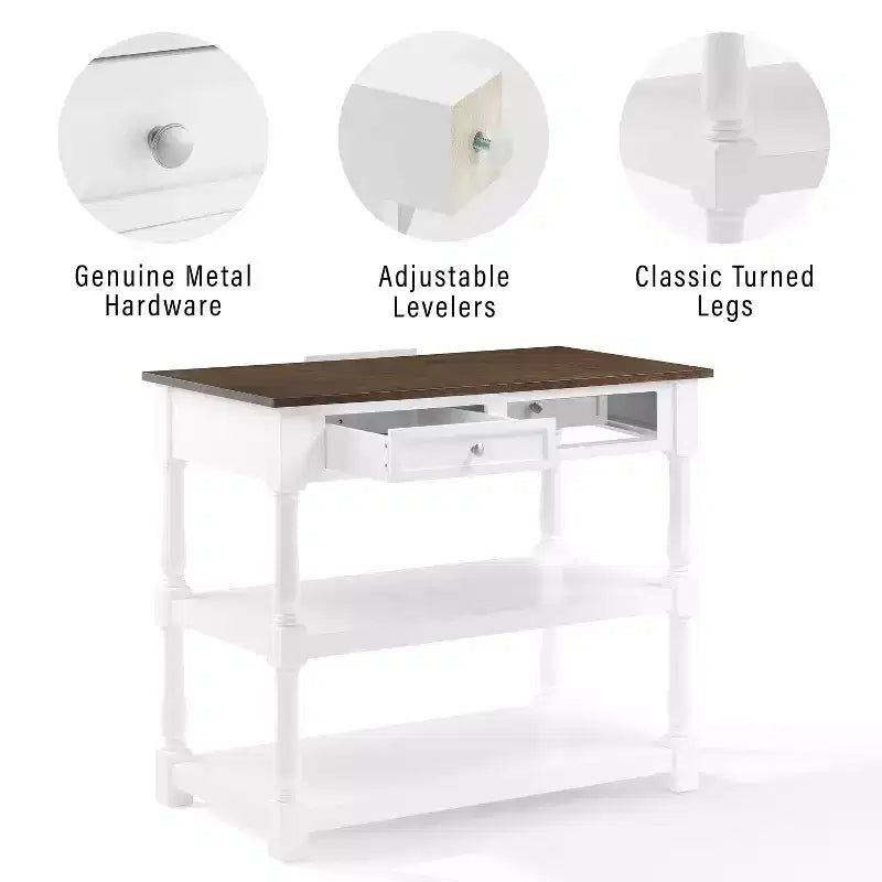 Caitlyn Wood Top Kitchen Island White/Dark Brown - Crosley: Storage, Turned Legs, Fixed Shelves