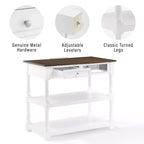 Caitlyn Wood Top Kitchen Island White/Dark Brown - Crosley: Storage, Turned Legs, Fixed Shelves