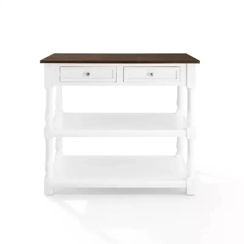 Caitlyn Wood Top Kitchen Island White/Dark Brown - Crosley: Storage, Turned Legs, Fixed Shelves