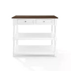Caitlyn Wood Top Kitchen Island White/Dark Brown - Crosley: Storage, Turned Legs, Fixed Shelves