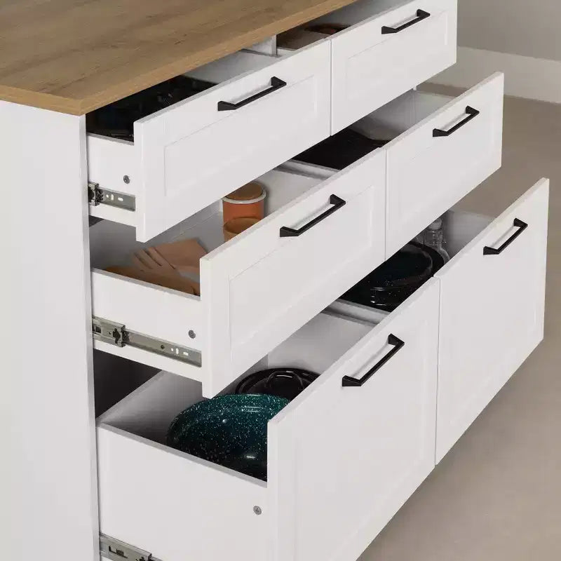South Shore Toscano 6 Drawer Kitchen Island White/Maple