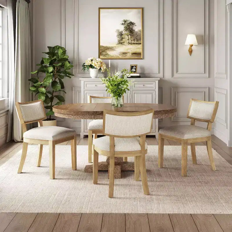 Christopher Knight Home Ezra Fabric Upholstered 5pc Expandable Oval Dining Set Tan/Beige