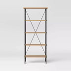 Wood and Metal Media Tower Bookcase Natural - Room Essentials™