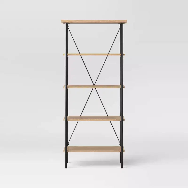 Wood and Metal Media Tower Bookcase Natural - Room Essentials™