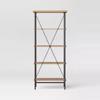 Wood and Metal Media Tower Bookcase Natural - Room Essentials™