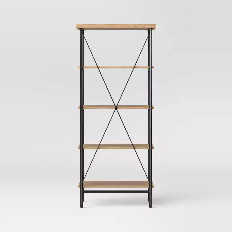 Wood and Metal Media Tower Bookcase Natural - Room Essentials™