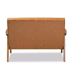 Baxton Studio Nikko Mid-Century Faux Leather Upholstered Wood Loveseat Walnut/Brown : 2-Seater, Tufted Back, Wooden Frame