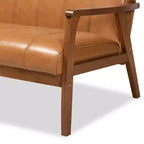 Baxton Studio Nikko Mid-Century Faux Leather Upholstered Wood Loveseat Walnut/Brown : 2-Seater, Tufted Back, Wooden Frame