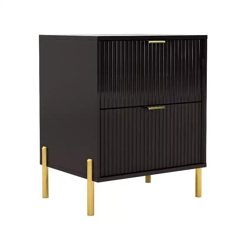 Festivo 2 Drawer Nightstand Black: Scandinavian Modern Style, MDF Construction, Includes Anti-Tip Hardware