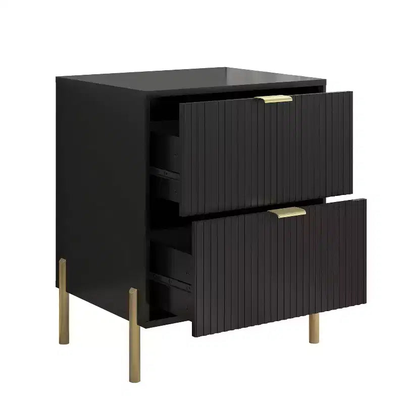 Festivo 2 Drawer Nightstand Black: Scandinavian Modern Style, MDF Construction, Includes Anti-Tip Hardware