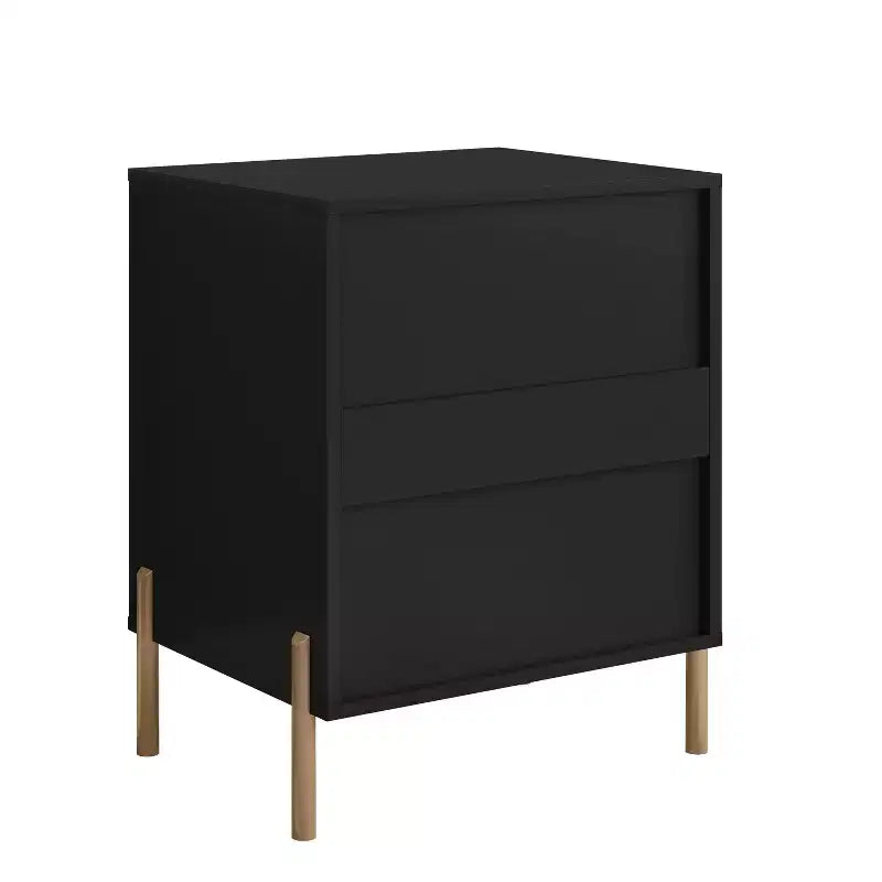 Festivo 2 Drawer Nightstand Black: Scandinavian Modern Style, MDF Construction, Includes Anti-Tip Hardware