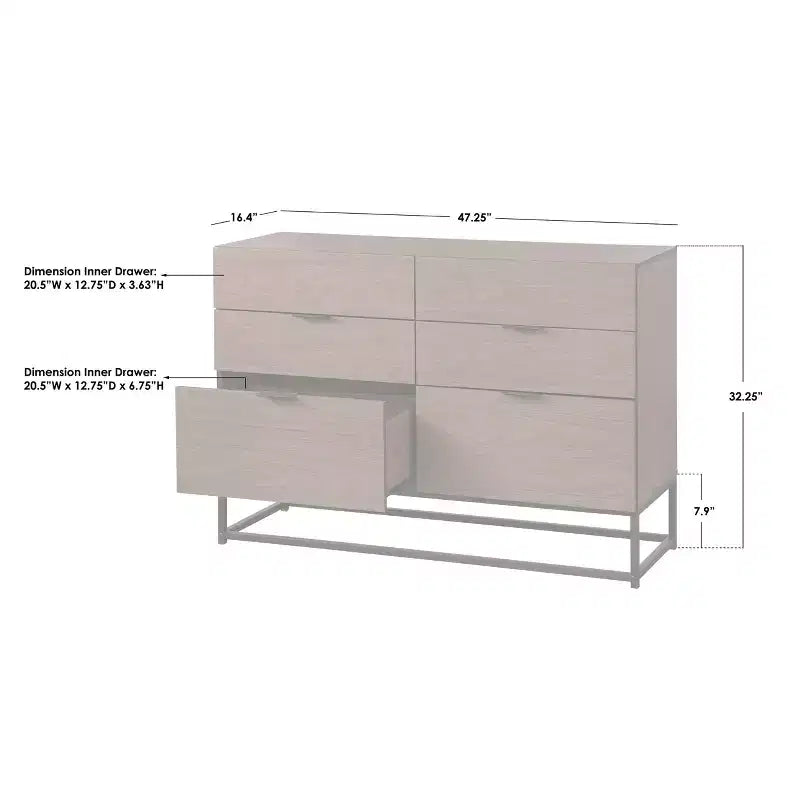 Buylateral Noble 6 Drawers Dresser Walnut