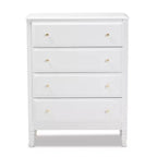 Baxton Studio 4 Drawer Naomi Wood Bedroom Chest White/Gold: Elegant Storage Solution with Anti-Tip Hardware