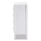 Baxton Studio 4 Drawer Naomi Wood Bedroom Chest White/Gold: Elegant Storage Solution with Anti-Tip Hardware