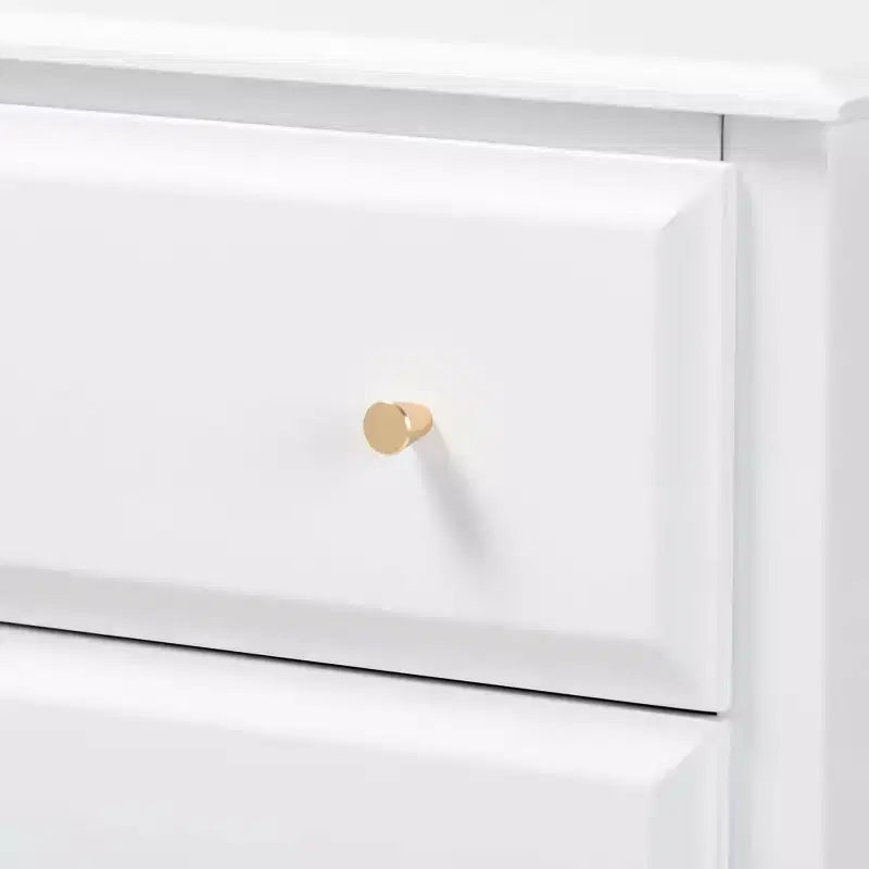 Baxton Studio 4 Drawer Naomi Wood Bedroom Chest White/Gold: Elegant Storage Solution with Anti-Tip Hardware