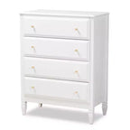 Baxton Studio 4 Drawer Naomi Wood Bedroom Chest White/Gold: Elegant Storage Solution with Anti-Tip Hardware