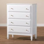 Baxton Studio 4 Drawer Naomi Wood Bedroom Chest White/Gold: Elegant Storage Solution with Anti-Tip Hardware