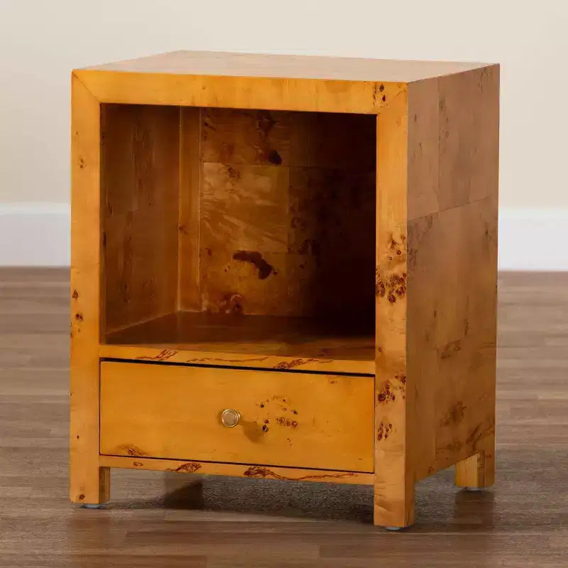 bali & pari Camira Wood 1 Drawer Nightstand Light Mappa Burl
