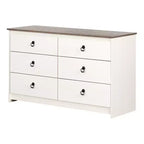 South Shore Plenny 6 Drawer Double Dresser: White Wash/Weathered Oak, Anti-Tip Hardware, Laminated Finish, 52" Width