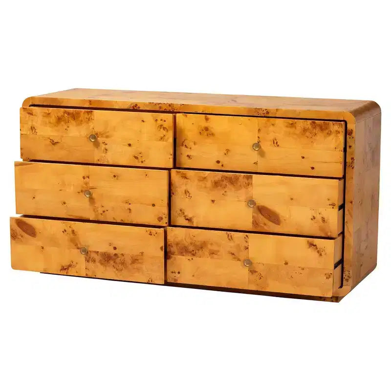 bali & pari Netra Real Burl Wood 6 Drawer Dresser Light Mappa Burl