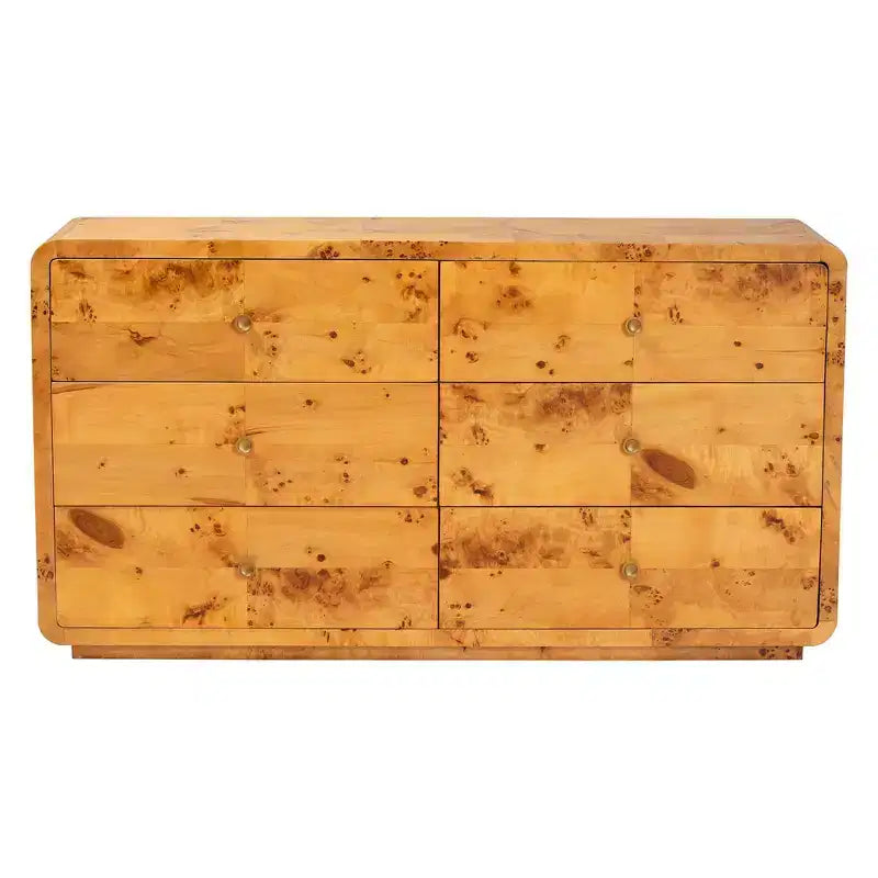 bali & pari Netra Real Burl Wood 6 Drawer Dresser Light Mappa Burl