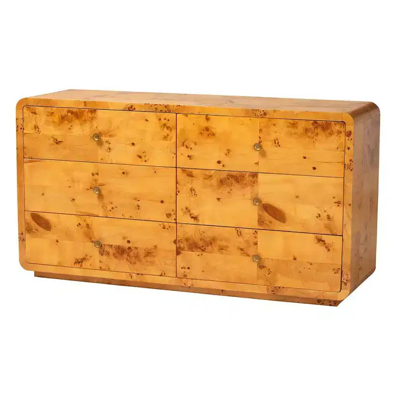 bali & pari Netra Real Burl Wood 6 Drawer Dresser Light Mappa Burl