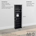 Prepac Slim Barrister Tower Black: Mid-Century Modern Media Storage Cabinet, Adjustable Shelves, Holds 391 CDs
